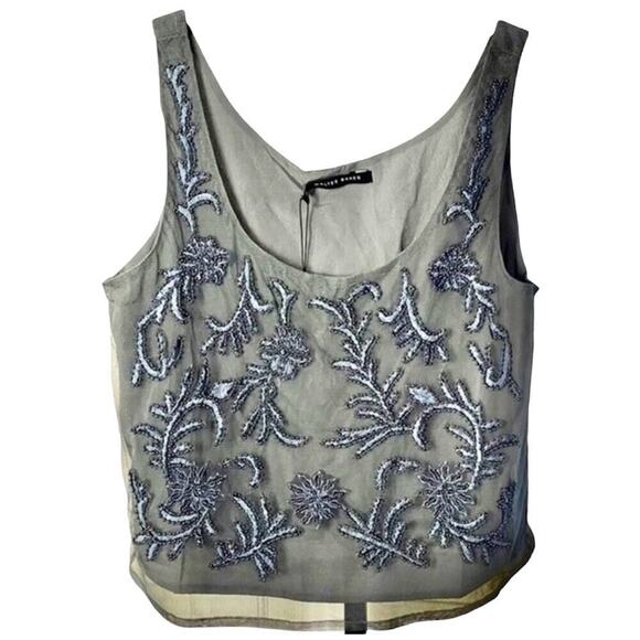 WALTER BAKER Elise Crop Top, Beaded Mesh Scoop Neck Gray Cocktails, Party NEW XS - Picture 3 of 9